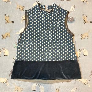 Zara Sleeveless Tunic Top Women's S Polka Dot Blue Luxury Tank Shirt Velour EUC